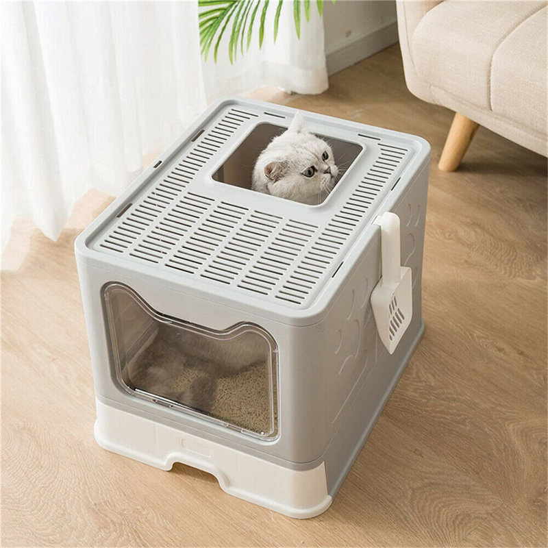 Tucker Murphy Pet Foldable Plastic Cat Litter Box Top Entry Type Anti Splashing With Lid Scoop